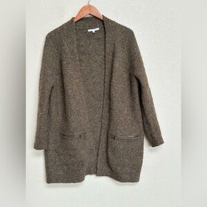 Willow & Clay Brown Olive Green Boucle Cardigan Jacket Women’s XS‎ Zip Pockets